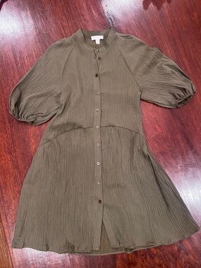 Topshop Olive Green Button-Front Mini Dress